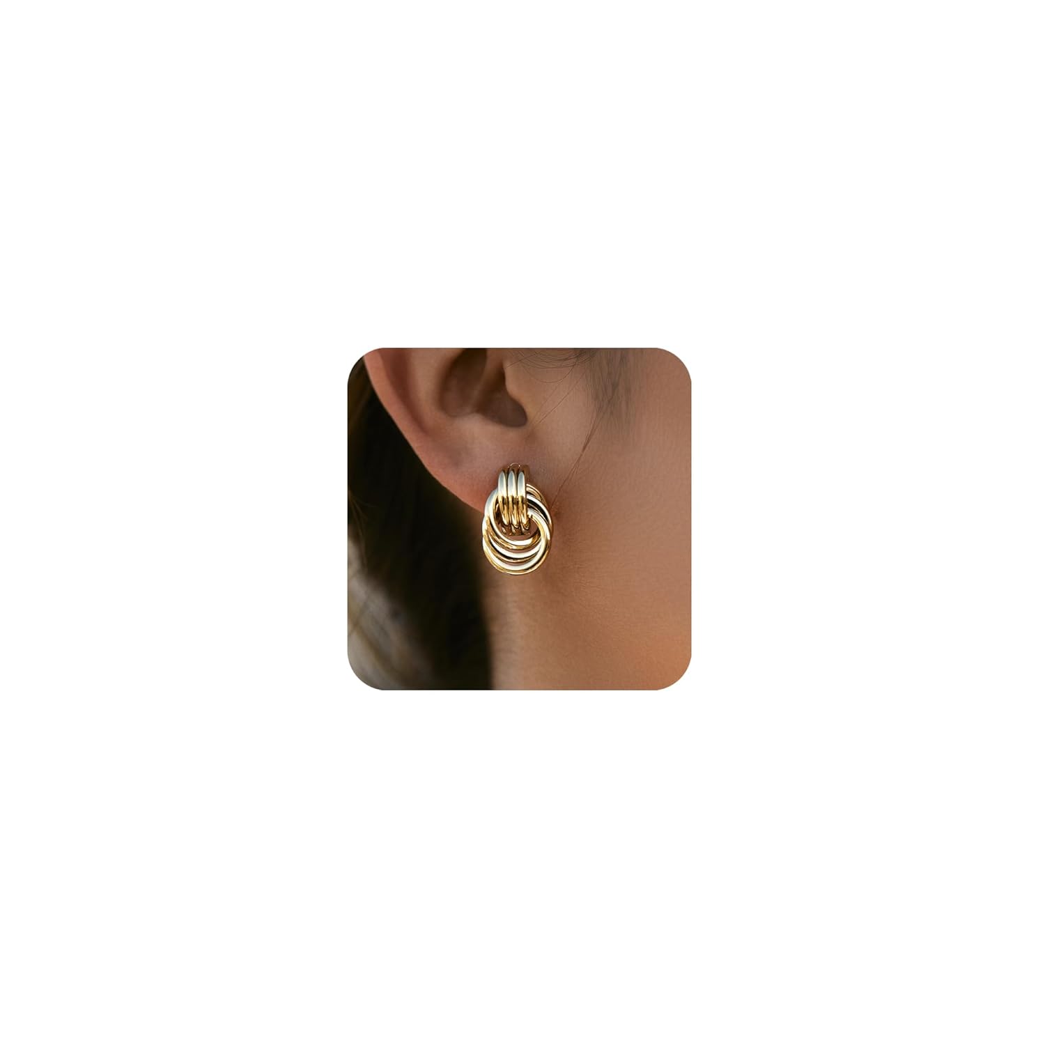 Chunky Gold Knot Circle Drop Earrings Statement Dangle for Women