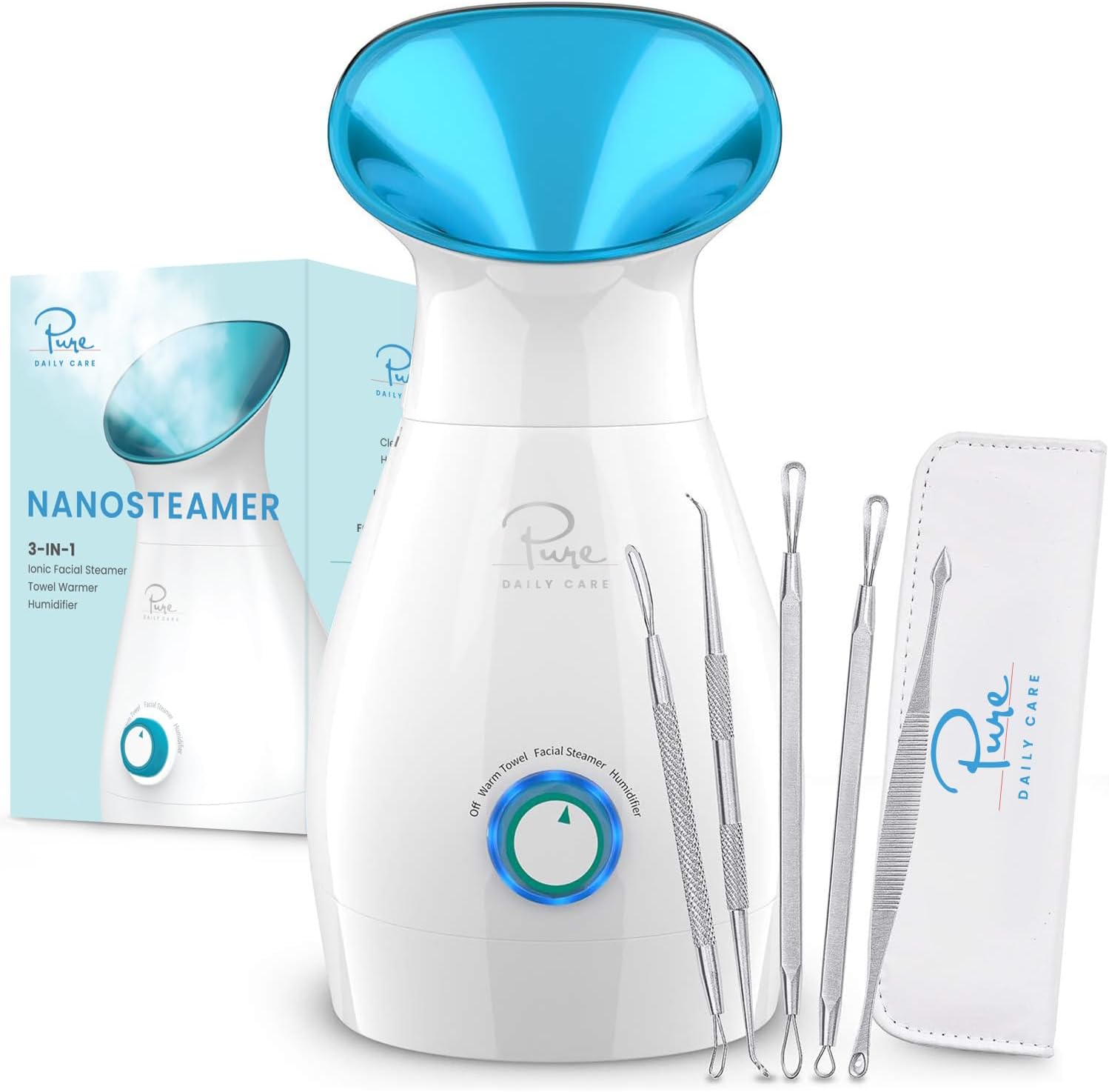 Large 3 in 1 Nano Ionic Facial Steamer with 5 Piece Kit