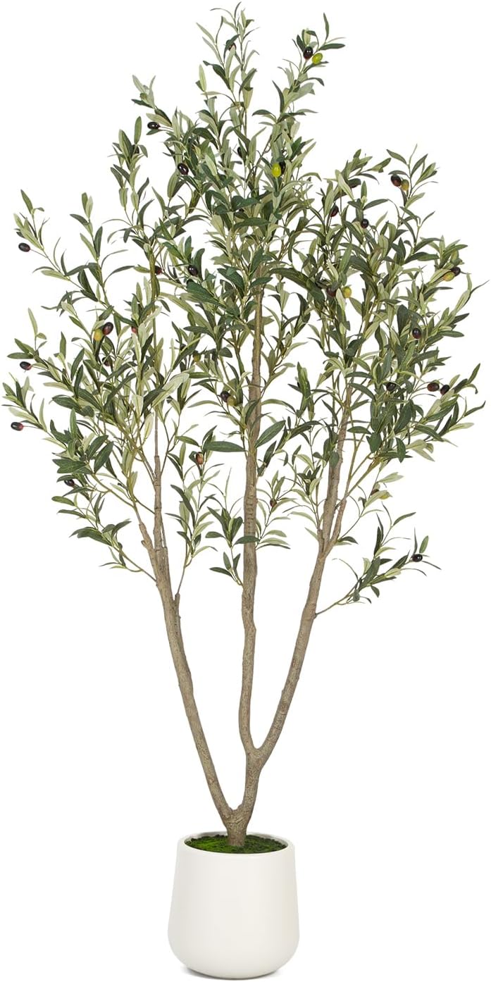 6 Foot Artificial Olive Tree with White Tall Planter