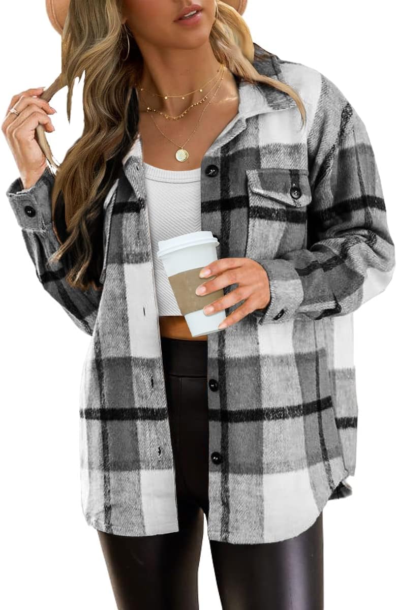 Women's Plaid Flannel Shacket - Button-Down Shirt Jacket