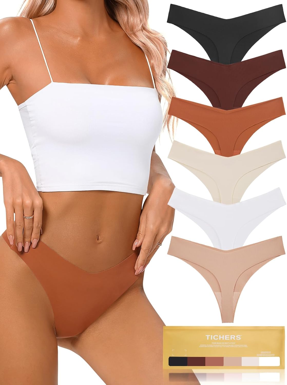 Seamless V Waisted Thong Underwear Set for Women 6 Pack