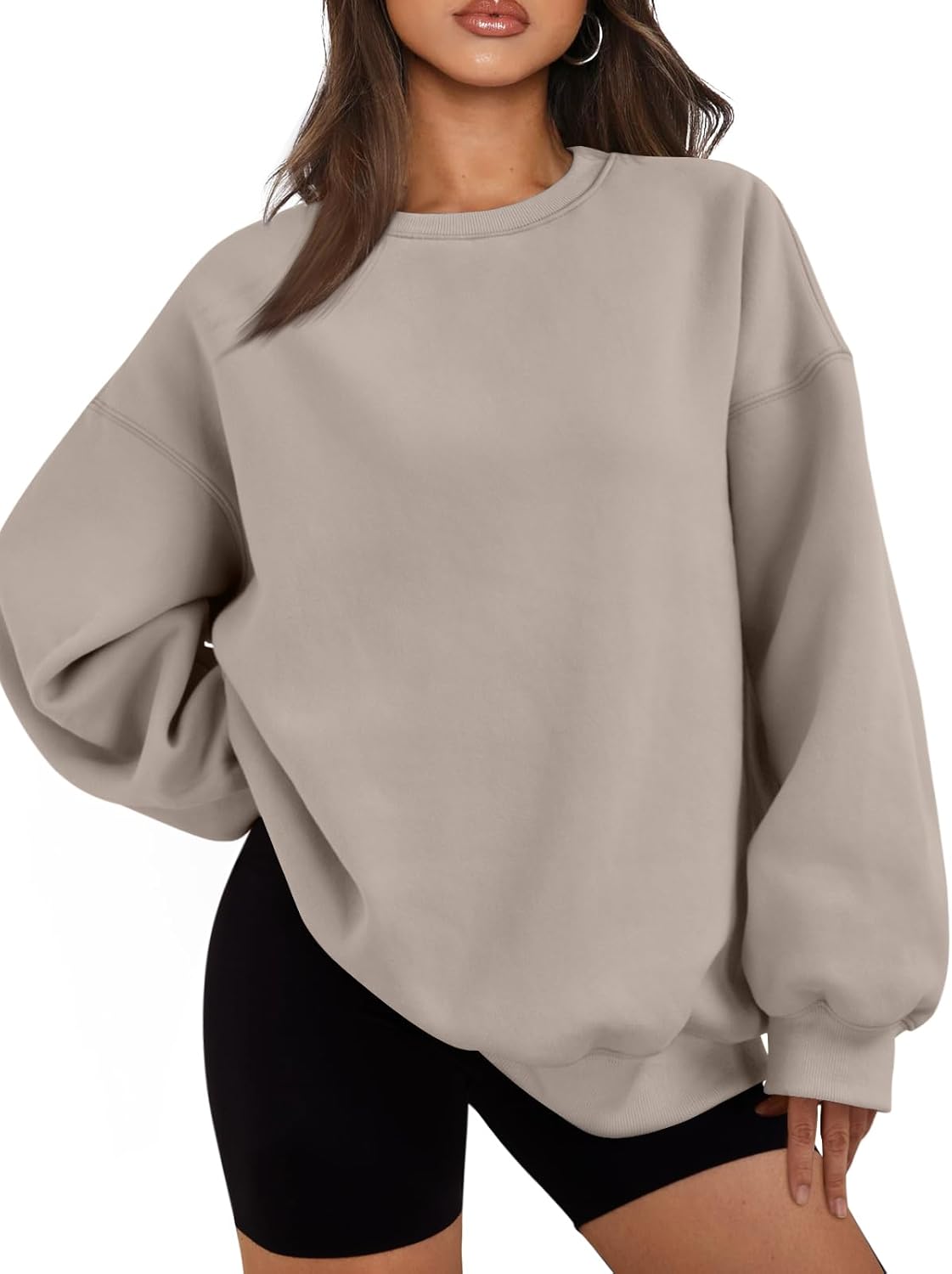 Women's Cozy Oversized Fleece Crewneck Sweatshirt Soft Casual