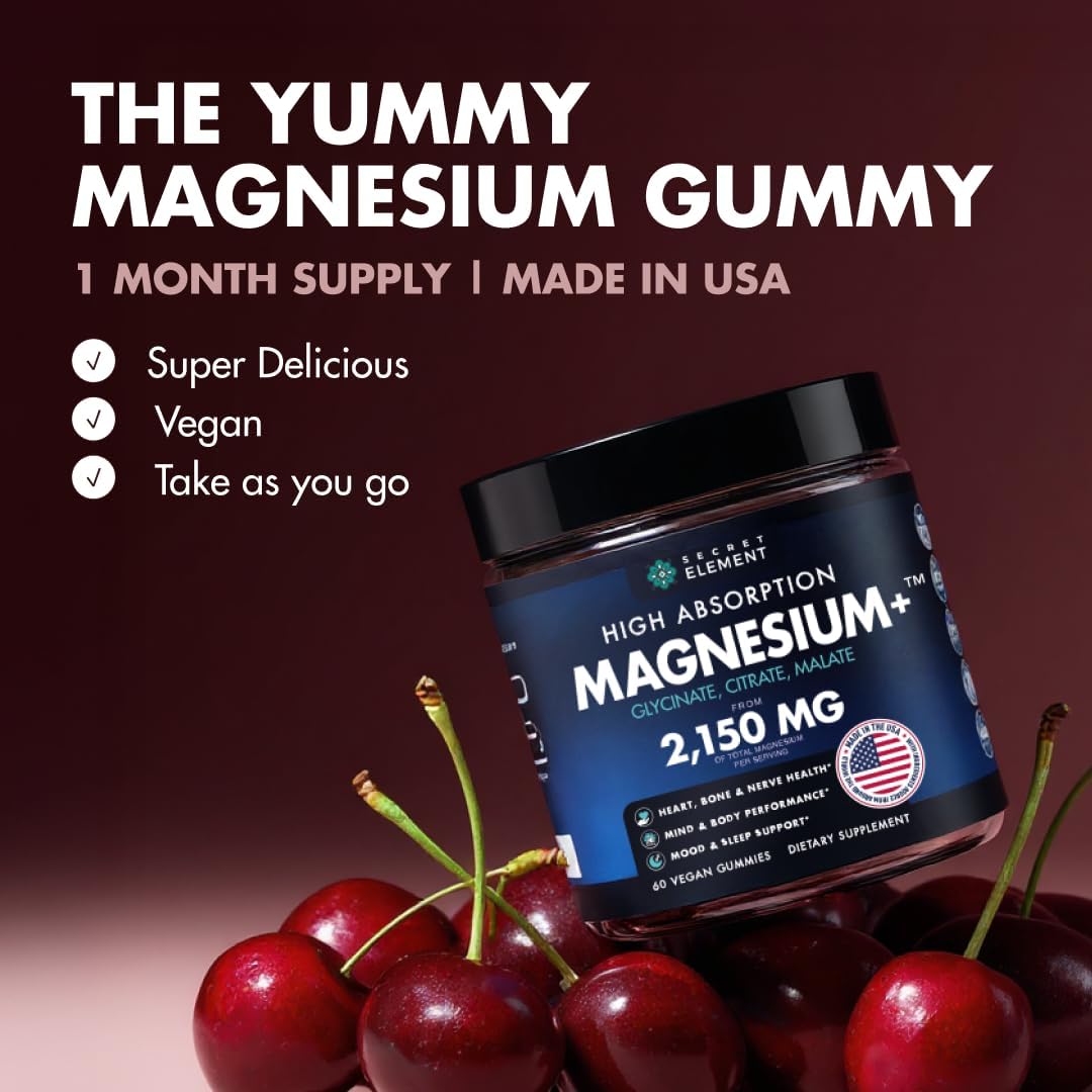 3-in-1 Magnesium Gummies – Glycinate, Citrate & Malate, Cherry, 60 ct