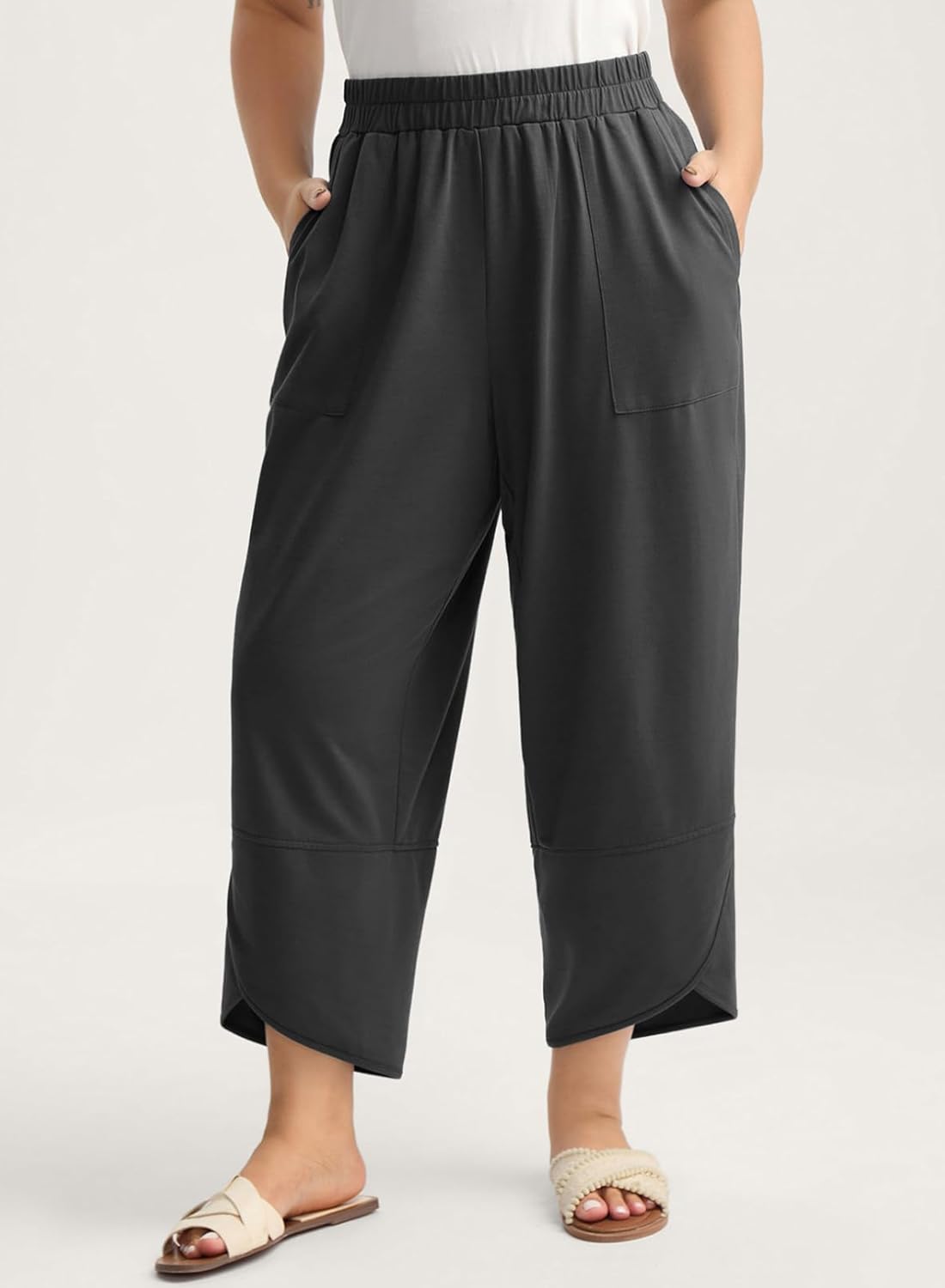 Plus Size Sweatpants Wide Leg Palazzo L-4X, High Elastic Waist