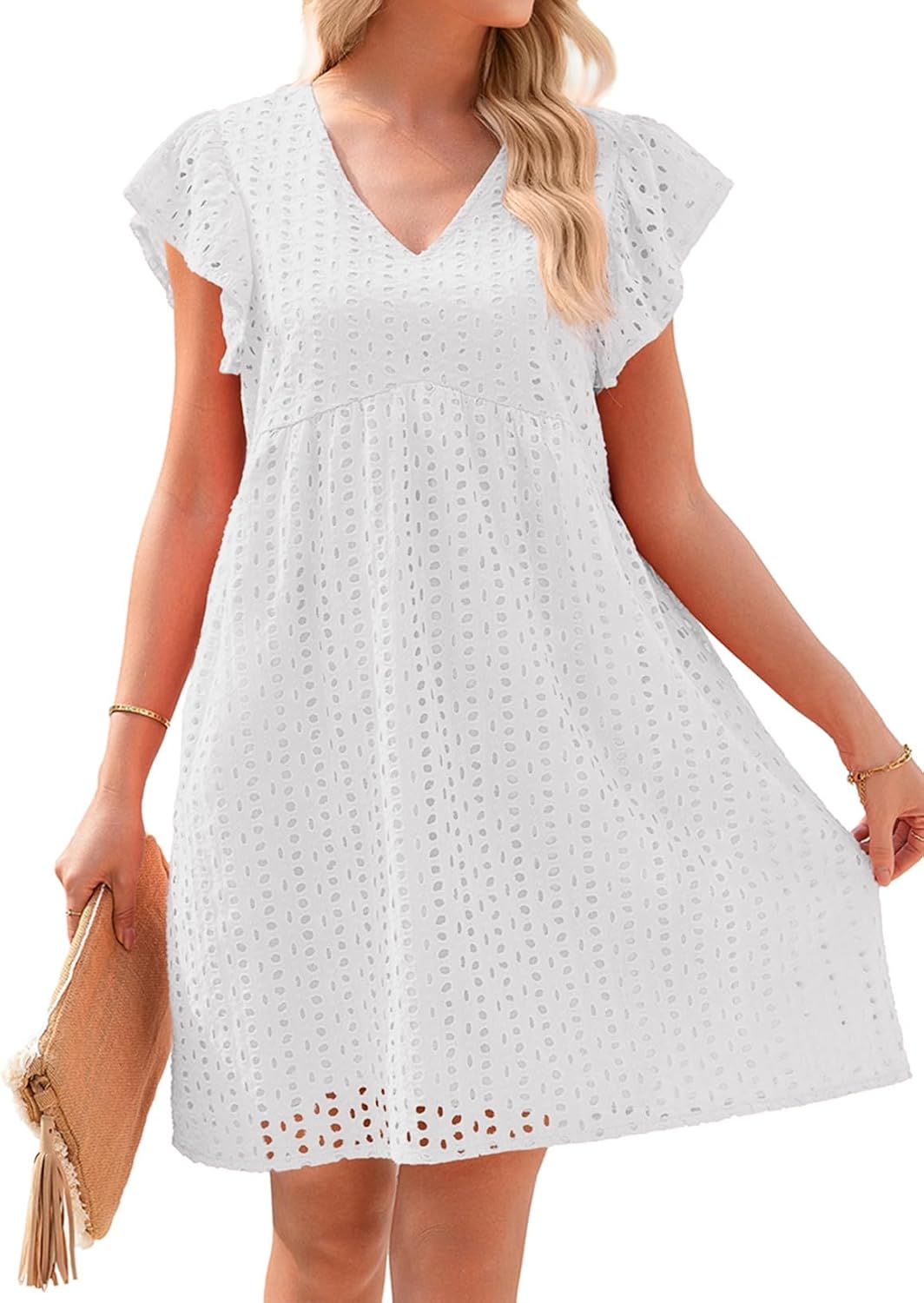 Dokotoo V-Neck Summer Eyelet Lace Cut-Out Dress