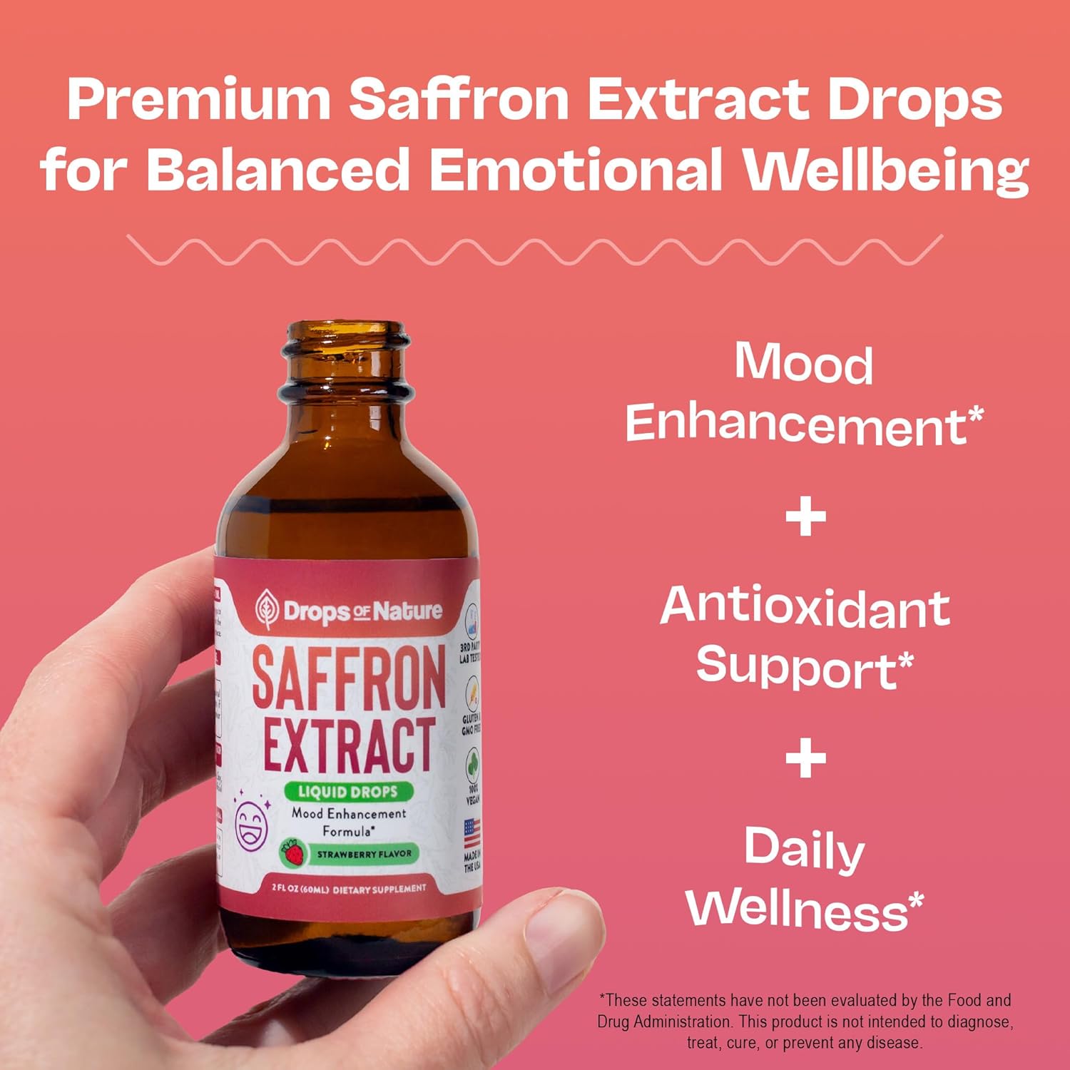 Saffron Wellness Drops for Kids & Adults – Strawberry, 60mL