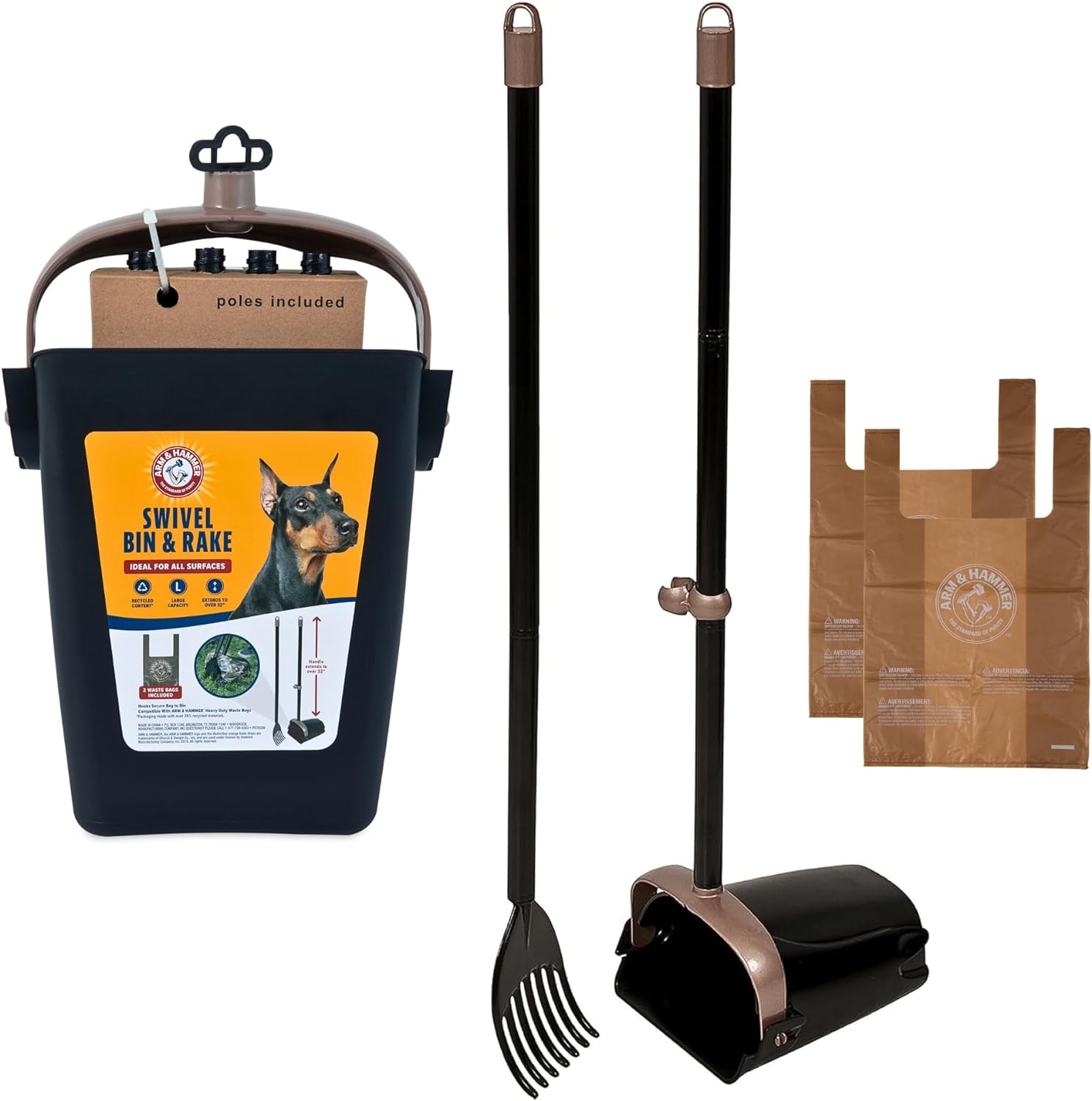 Swivel Bin and Rake Pooper Scooper with Waste Bags