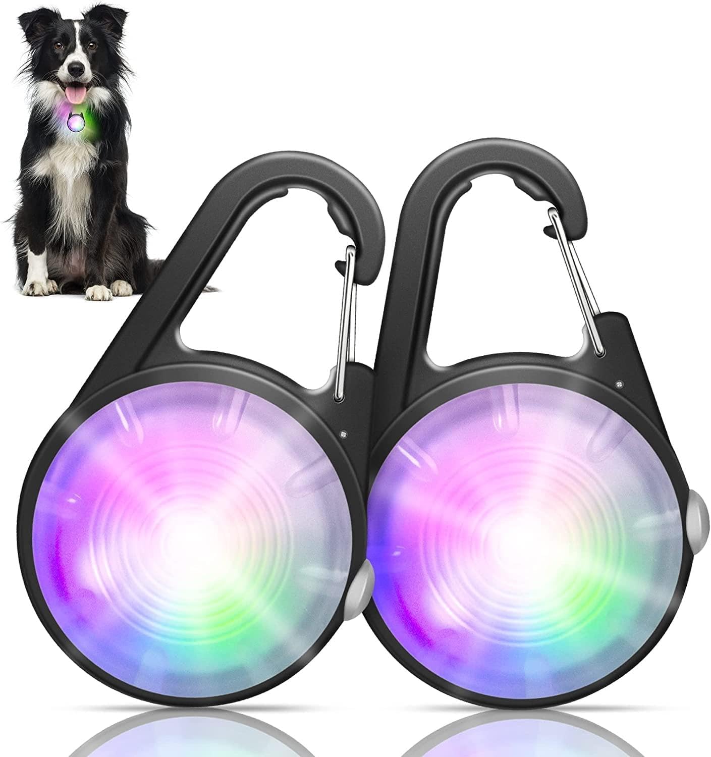 Rechargeable LED Dog Collar Lights Clip On Waterproof 2 Pack
