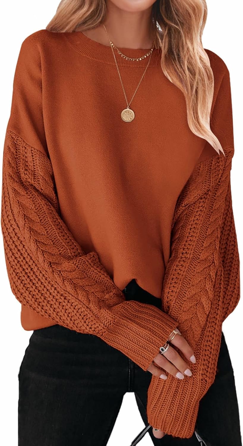 Women's Oversized Chunky Cable Knit Crewneck Sweater
