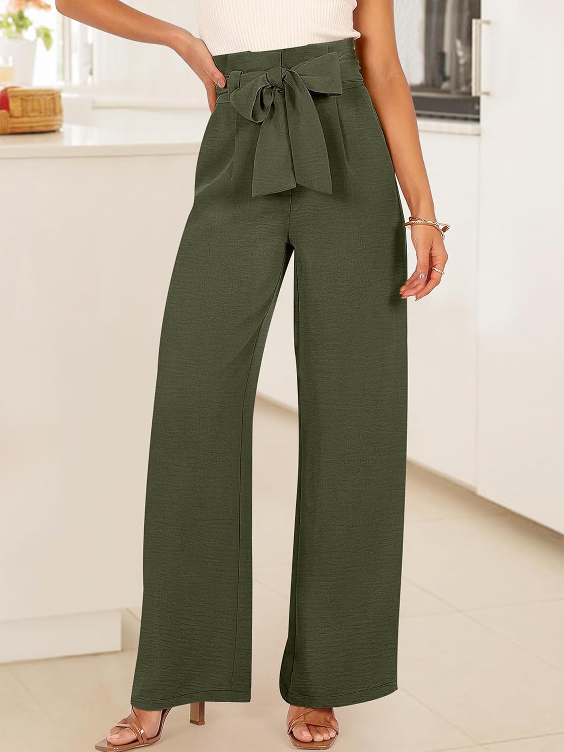 High-Waisted Wide-Leg Palazzo Pants with Belt & Pockets