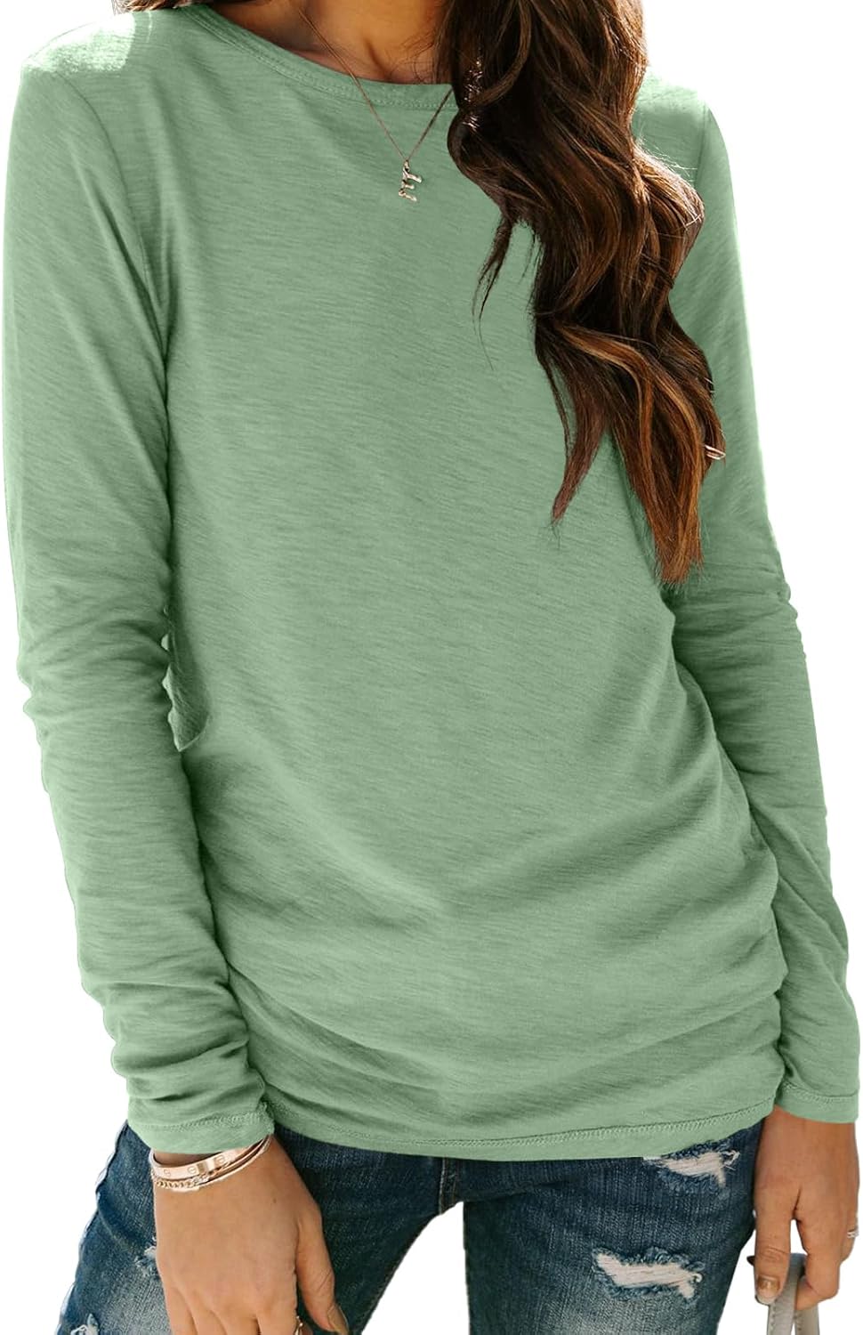 Womens Long Sleeve Crewneck Top Plus Size Casual Tee