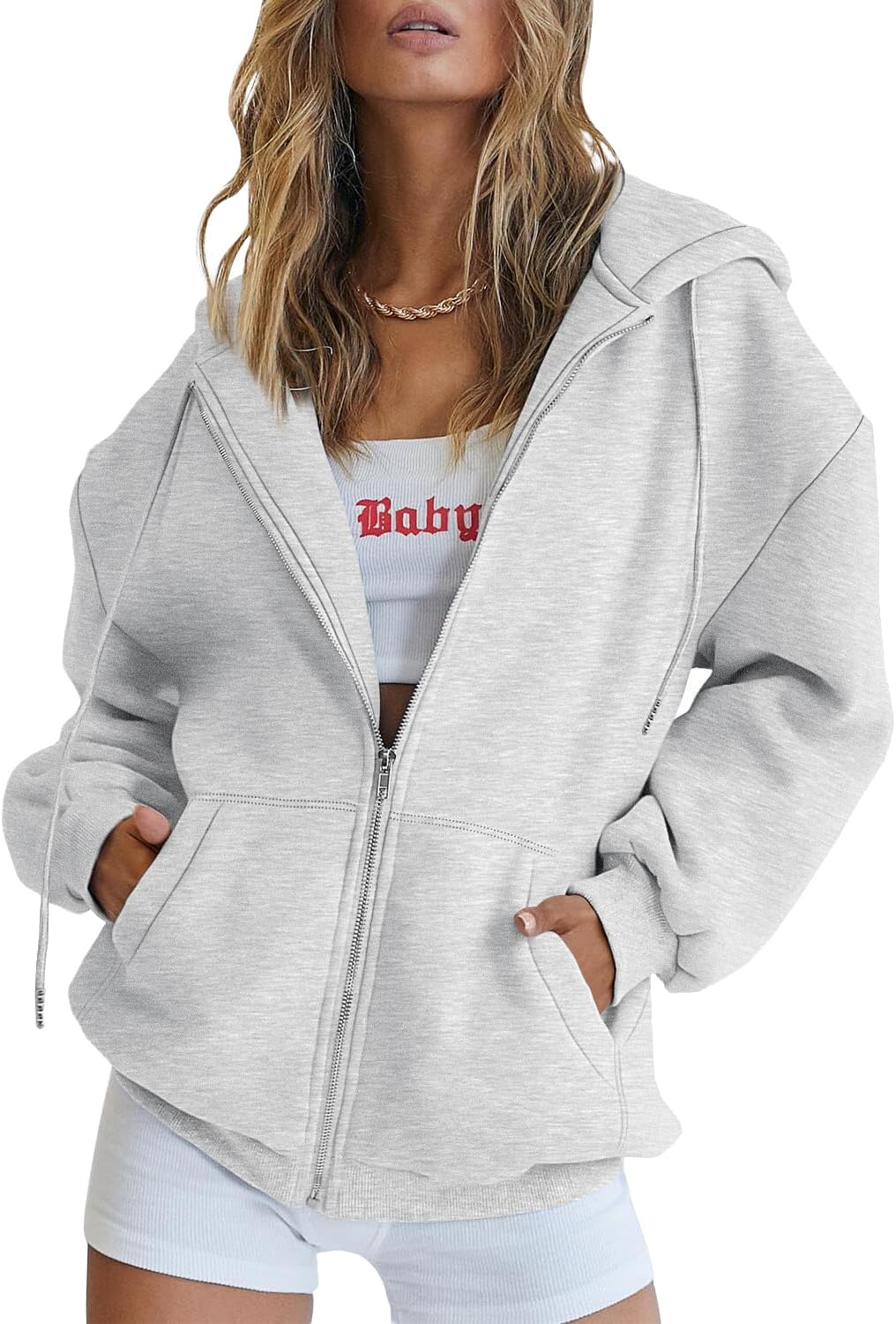 Women's Cozy Oversized Drawstring Zip-Up Hoodie with Pockets