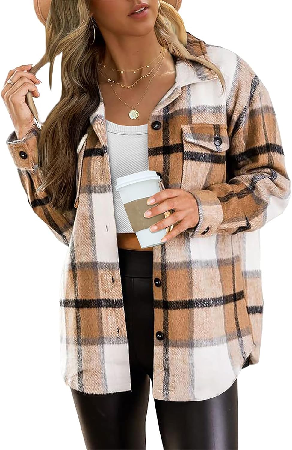 Plaid Flannel Shacket Womens Button Up Overshirt Jacket