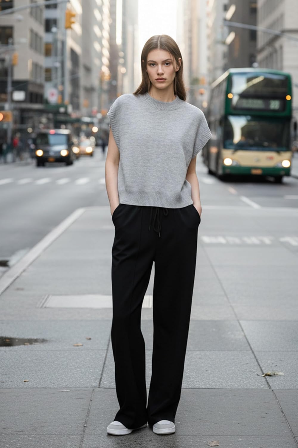 Women's Short Sleeve Mock Neck Cap Sleeve Knit Vest