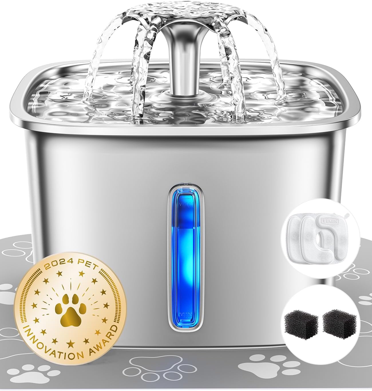 Stainless Steel Automatic Pet Water Fountain 95oz with Filters Mat