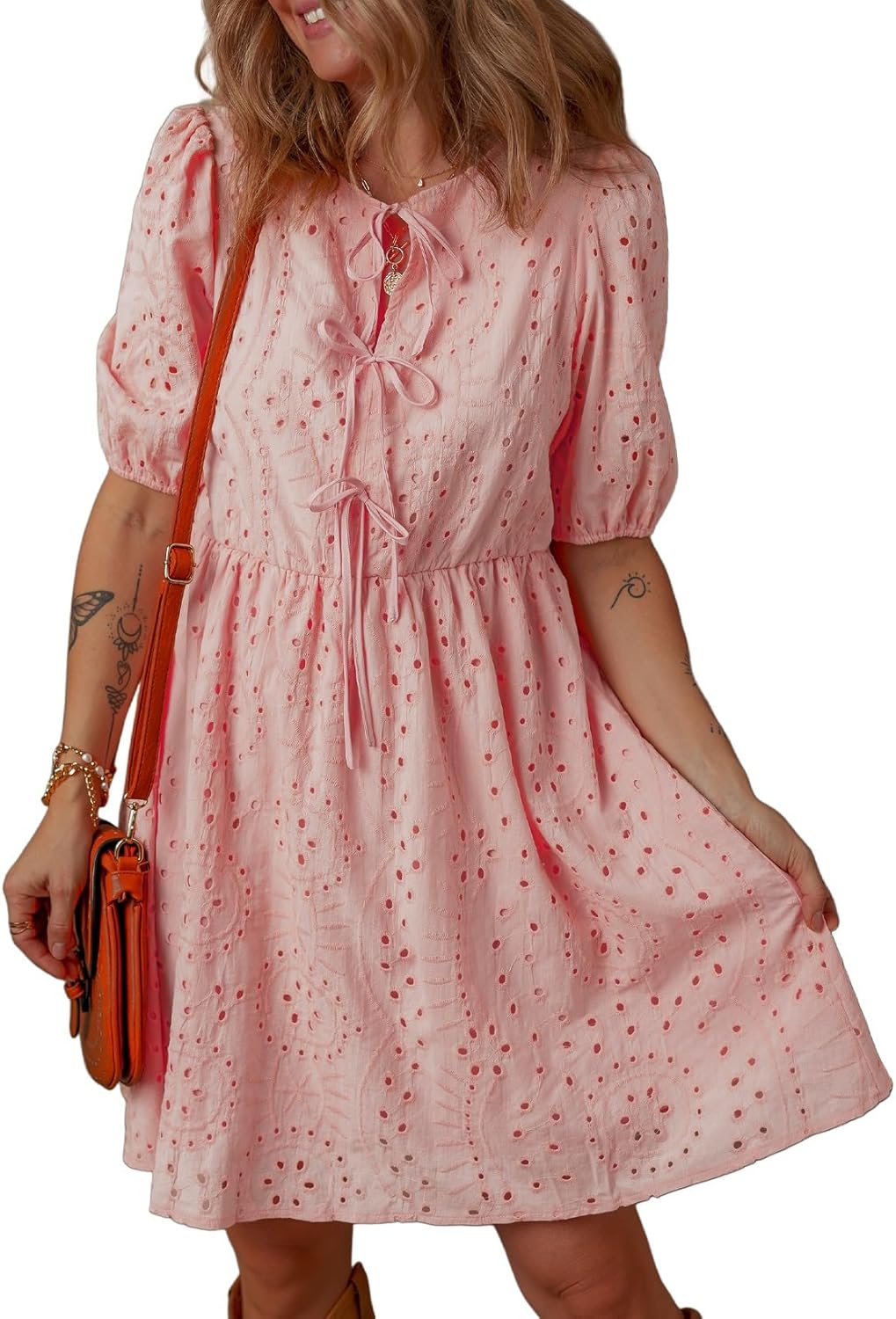 Dokotoo Lace Tie-Front V-Neck Summer Dress