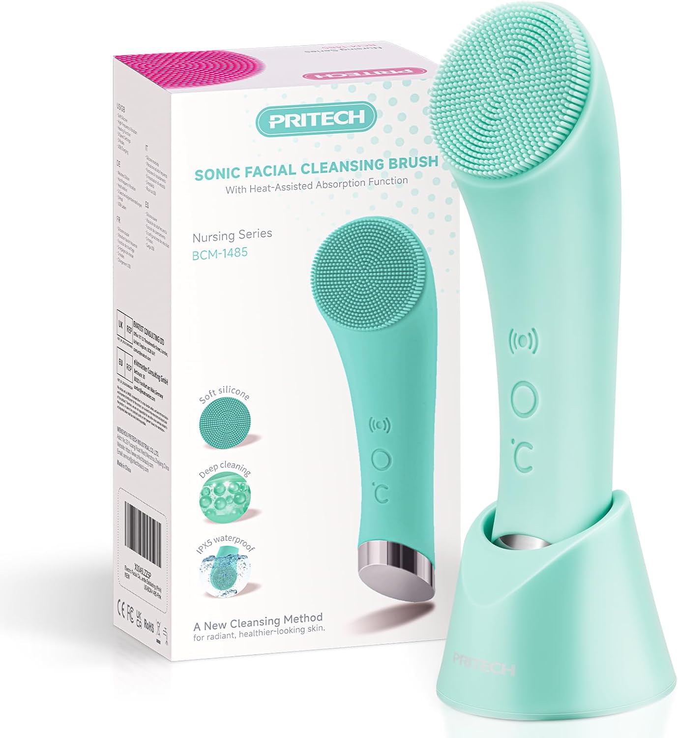 Rechargeable Silicone Facial Cleansing Brush with Heat Massage
