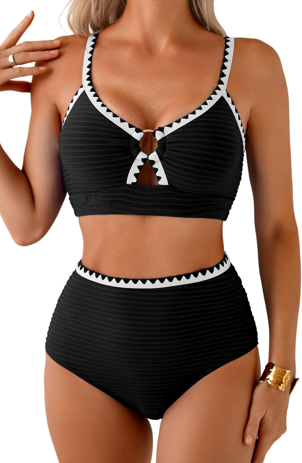 Herseas Textured O-Ring High-Waist Women's Bikini Set