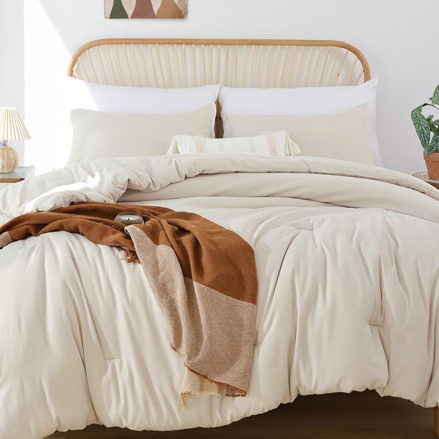 Beige Comforter Set Queen 3 Piece Lightweight All Season
