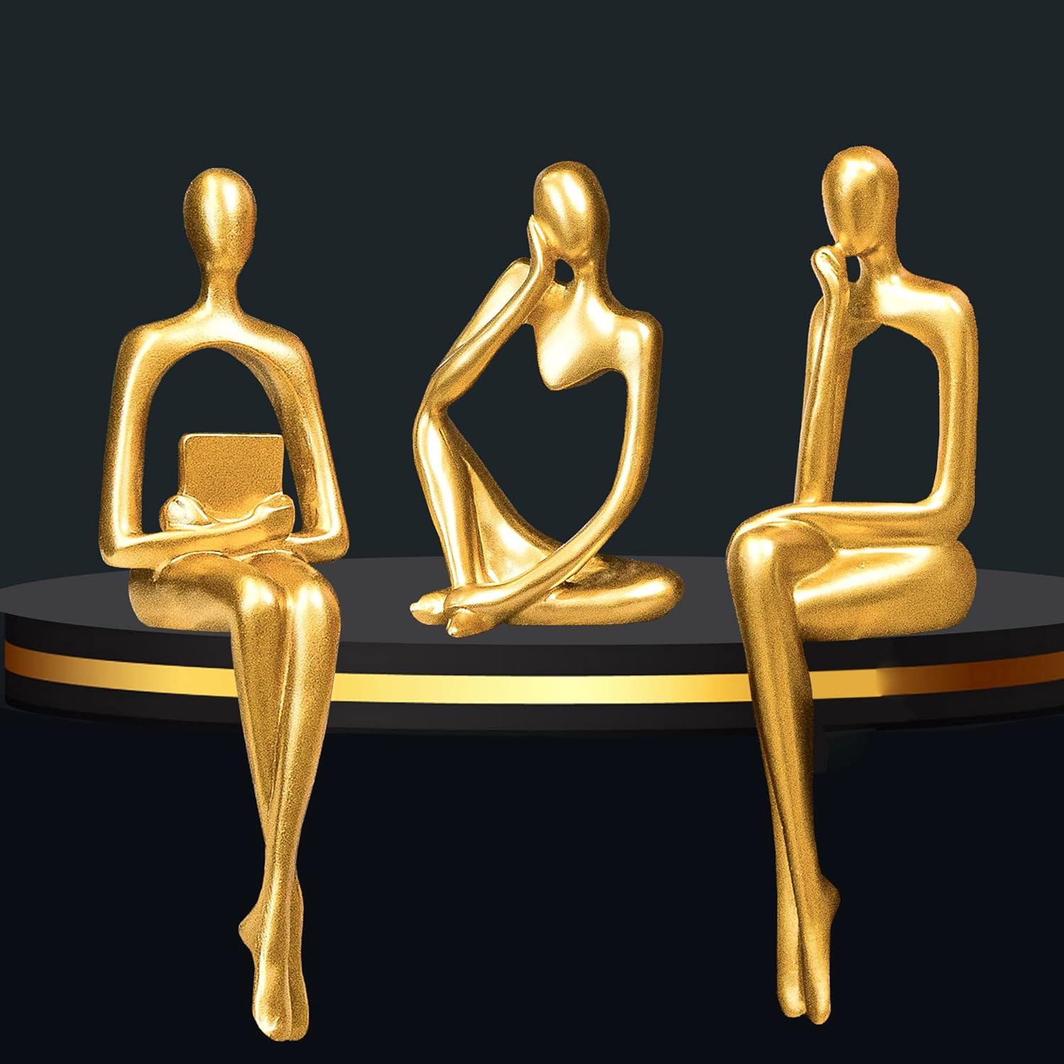 Set of 3 Gold Thinker Sculptures Resin Home Decor for Desk