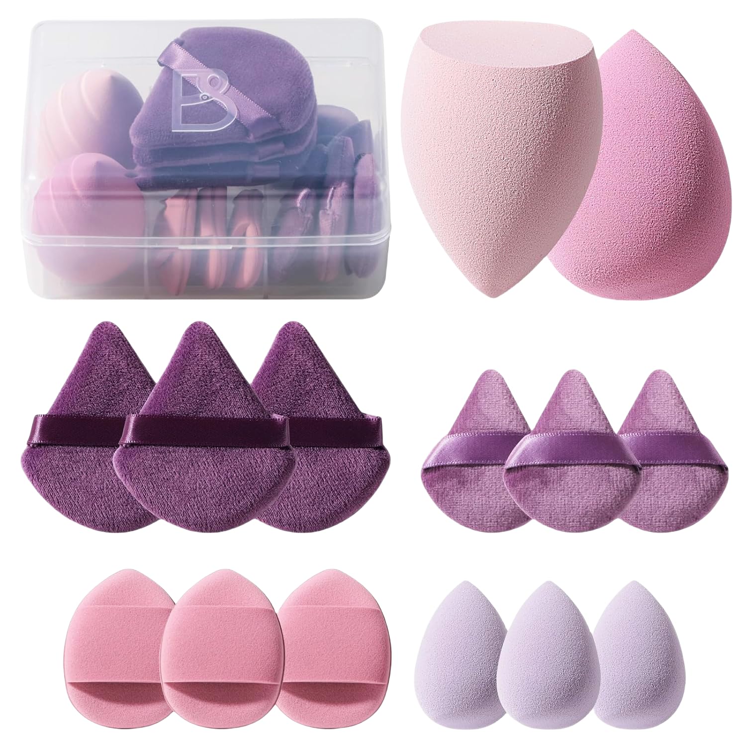 14-Piece Triangle Makeup Sponge Set, Multicolor, with Case