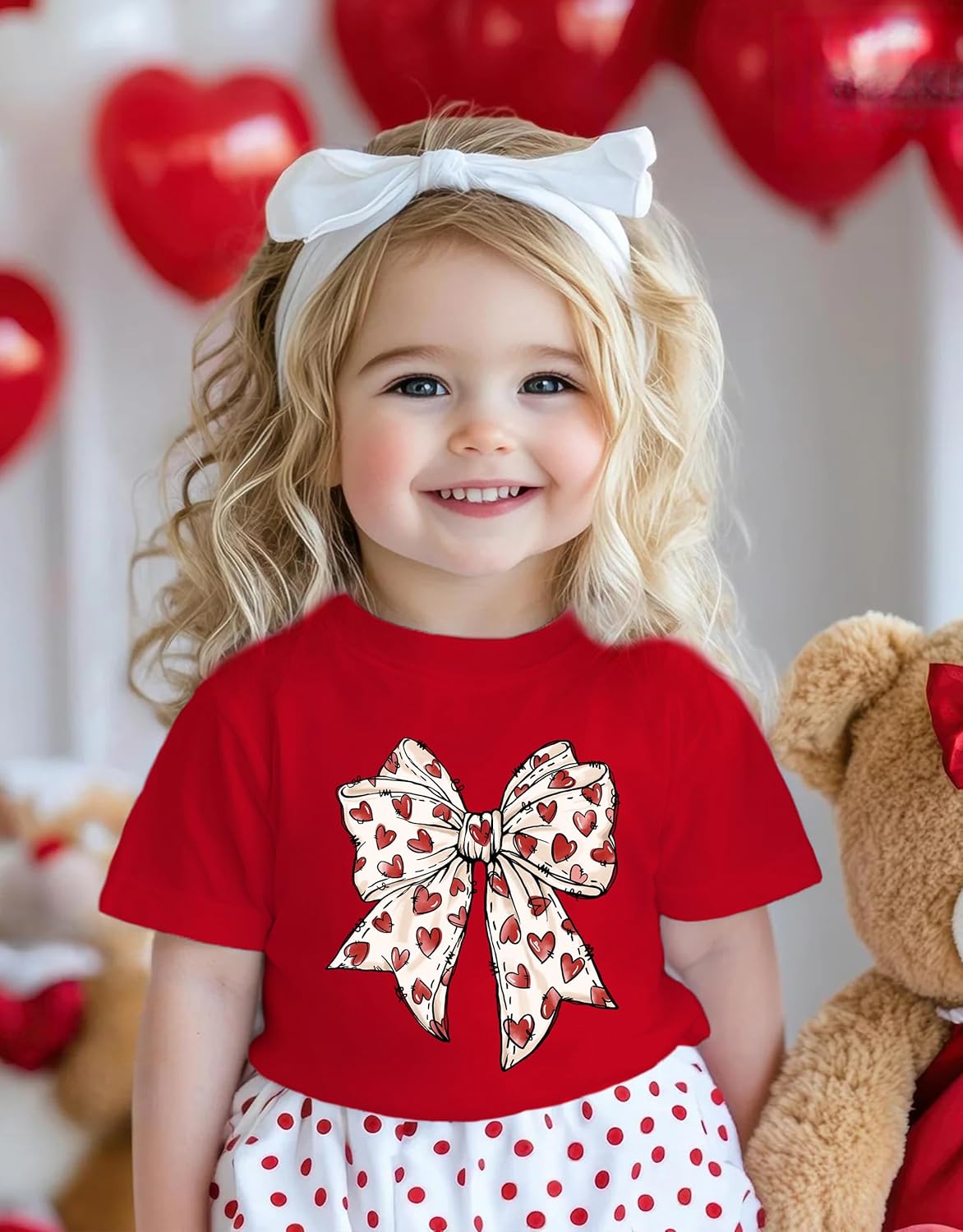 Valentine's Day Toddler Girls Heart Bow T-Shirt