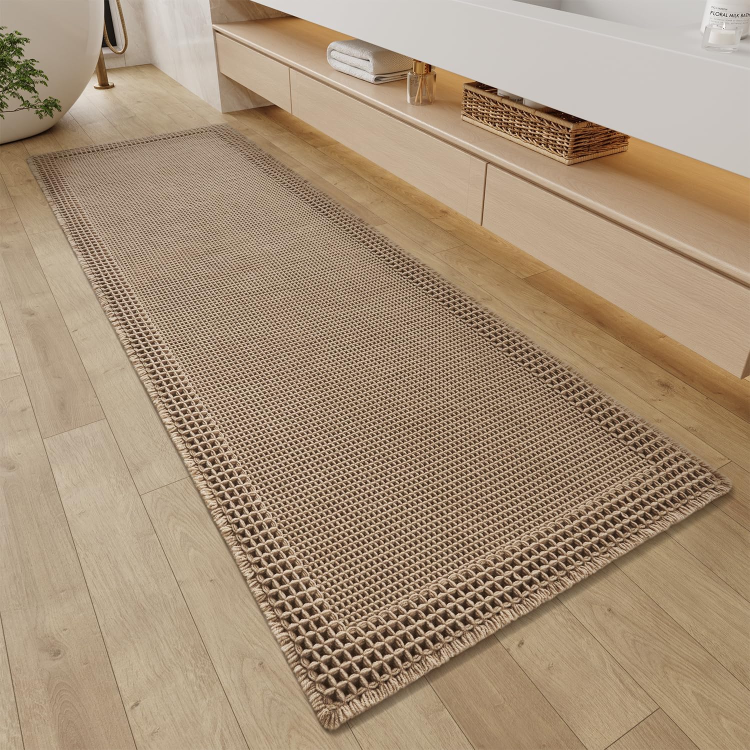 Waffle Bathroom Runner Rug Super Absorbent Non Slip 24 x 72 inch