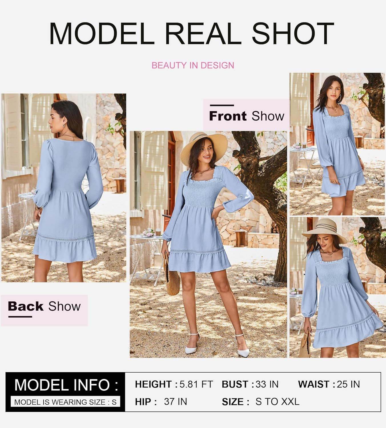 Dokotoo Women's Square Neck Smocked Tiered Beach Dress