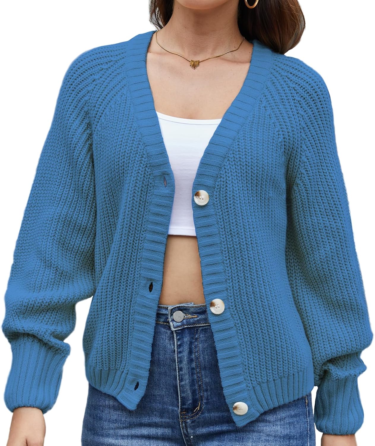 Women's Loose V-Neck Button Cardigan