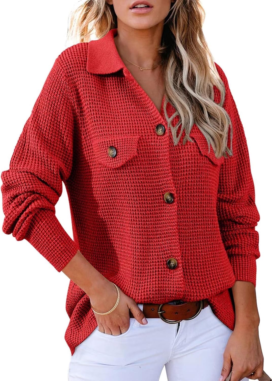 Cozy Waffle Chunky Knit Button-Down Cardigan Sweater