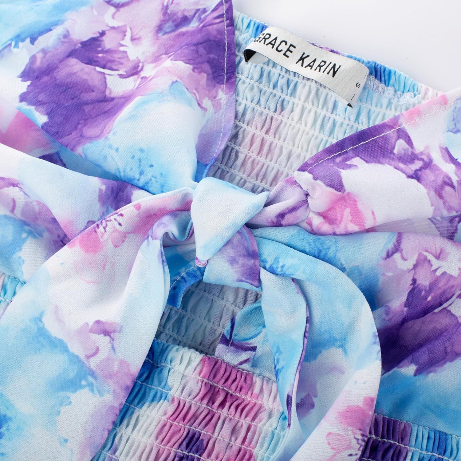 Grace Karin Floral Tie-Front Boho Summer Maxi Dress with Pockets