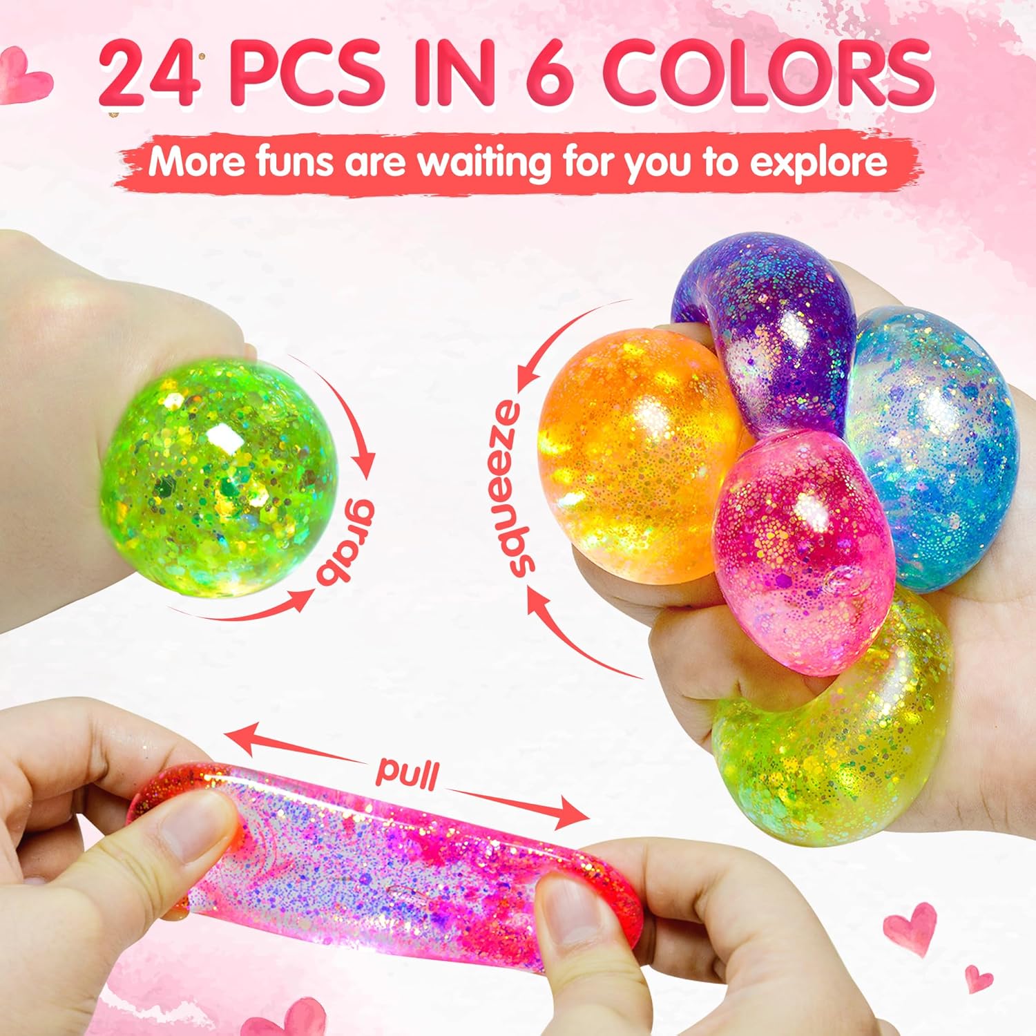 Classroom Valentine Exchange Kit – 24 Cards and Glitter Stress Balls